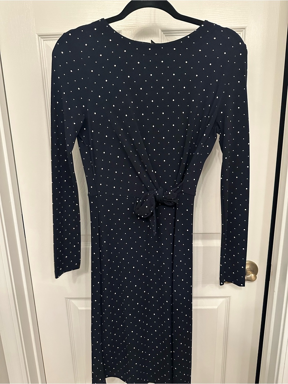Banana Republic Navy White Polka Dot Tie-Waist Long Sleeve Dress NWT